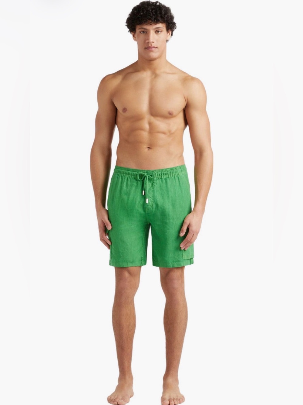 Vilebrequin Men’s Solid Linen Bermuda Cargo Shorts Jungle Green